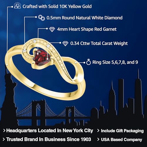 Gem Stone King 10K Yellow Gold 4MM Heart Gemstone Birthstone & White Diamond Accent Infinity Ring | Heart Shape Wedding Engagement Anniversary Promise Gold Ring For Women2