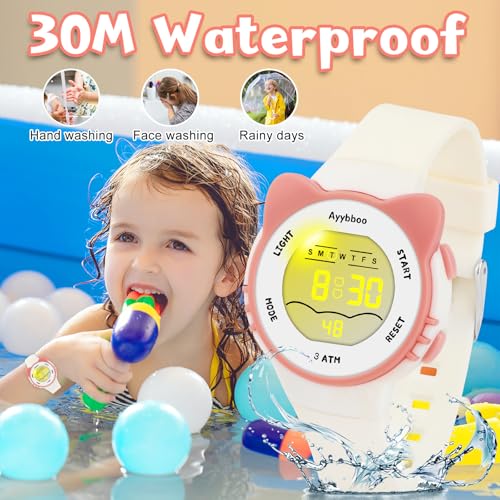 Image of Kids Digital Watches for Girls Boys, 7 Color Lights Waterproof Cute Wristwatches for Kids with Alarm Stopwatch, Great Present for Girls Boys Ages 5-13