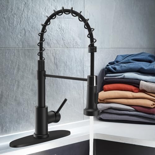 Kitchen Faucets with Pull Down Sprayer Commercial Industrial Stainless Steel Single Handle Single Hole Spring Farmhouse RV Sink Faucet, Matte Black Kitchen Faucet for Laundry Utility Room Sink - Image 8