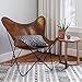 Orbit Art Gallery Sedie da salotto in pelle, con braccioli, in pelle marrone, a forma di farfalla, realizzata a mano con struttura in ferro pieghevole rivestita in polvere