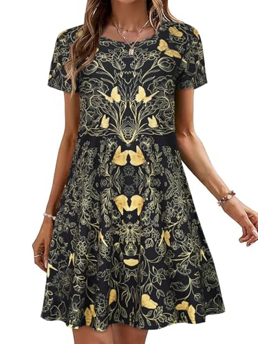 Image of Summer Dresses for Women Casual Tshirt Short Sleeve Floral Sundress Beach Cover Ups with Pockets 2026