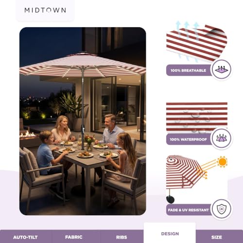 Image of Midtown Umbrellas LED Swilt - 8 Ft Solar LED Patio Umbrella, Apple Stripes
