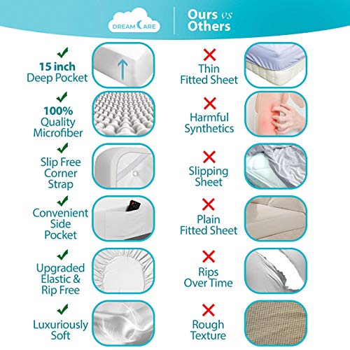Image of DREAMCARE Twin XL Sheet Sets - 3 pcs Breathable Cooling Sheets - up to 15 inch Deep Pocket Twin XL Sheets Set with Side Pockets - Extra Soft 100% Brushed Hypoallergenic Hotel Luxury Bedding - White
