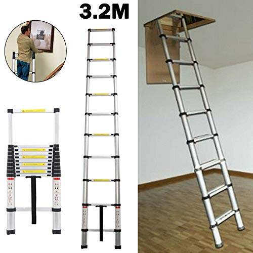 Telescoping Ladder 3.2M 10ft Aluminum Telescopic Extension Multi Purpose Ladder (330 pound/150 kg ,EN131) for Clean Decorate Party Replace The Bulb