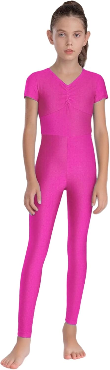 Shinsto Kids Girls Gymnastics Dance Unitard Short Sleeve Full Body Leotard Figure Skating Jumpsuit