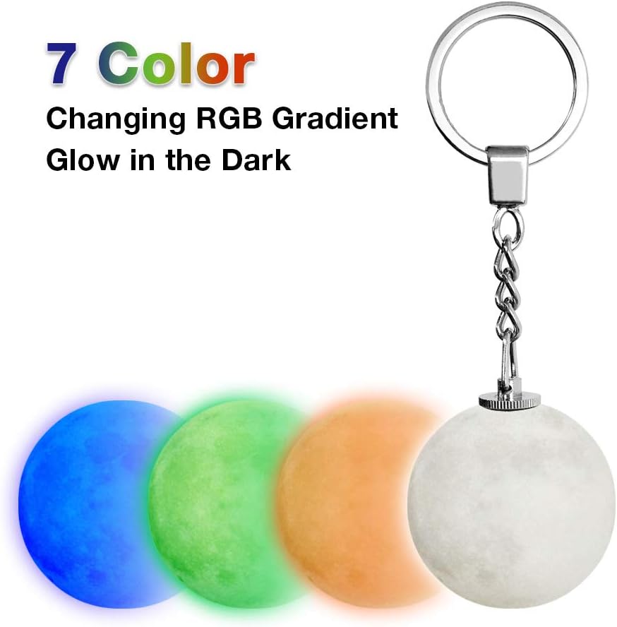 3D Moon Light with Key Chain Accessories for Keychain Handbag Key Ring Car Key - Safety LED Night Light for Women, Kids Birthday & Christmas Gifts(7 Colors Changing RGB Gradient, Glow in the Dark)