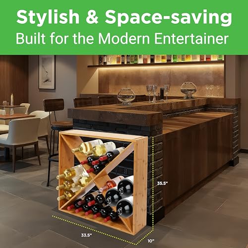 Image of Nutrichef X Self Oversize Stackable Modular Wine Rack, Fits Up to 84 Standard Size Bottles Compatible and Stackable w /All Wine Racks - Bamboo Construction with Anti Moisture Protective Finish