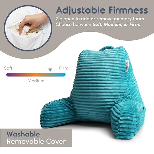 Image of Nestl Reading Pillow with Shredded Memory Foam, Luxe Cut Plush Back Pillow for Sitting Up in Bed, Back and Arms Adjustable Support for Adult & Teens, Backrest Pillows with Washable Cover Teal