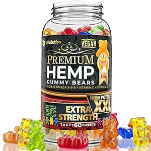 Wellution Hemp Gummies Extra Strength XXL High Potency Vegan – Fruity Gummy Bear with Hemp Oil. Natural Hemp Candy…