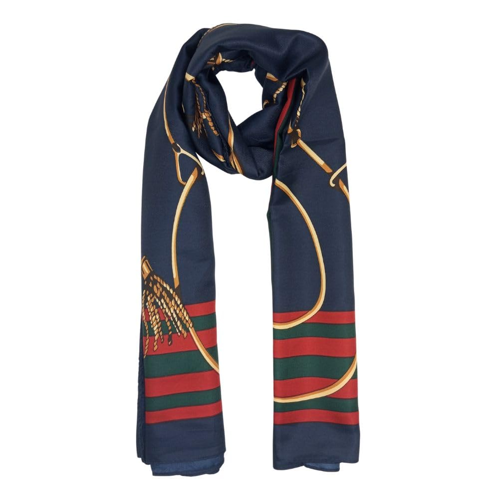 the tie hub Navy Blue Rope Chain Silk Scarf for Women-picture-34