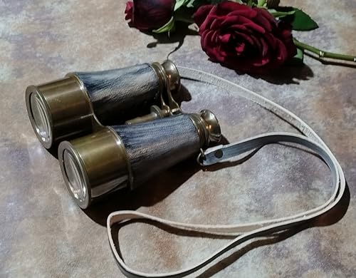Binoculares marinos antiguos victorianos de latón y cuero miniatura 6