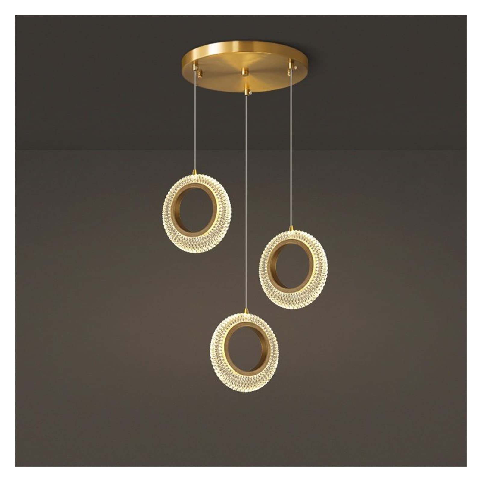 PCXEHUYP Full Copper Stair Crystal Villa Duplex Building Creative Spiral Staircase Ring Long Pendant Light Loft Lamp LED Chandelier (3headlong46cm Threecolors)