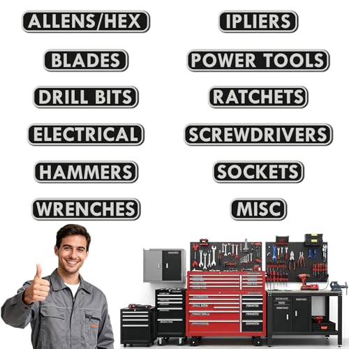 12 Packs Magnetic Tool Box Labels Magnet, Tool Box Organizer General Toolbox Organize Accessories, Reusable Tags for Steel Toolboxes, Hammers, Sockets, Wrenches and Pliers for Mechanic, Hobbyist