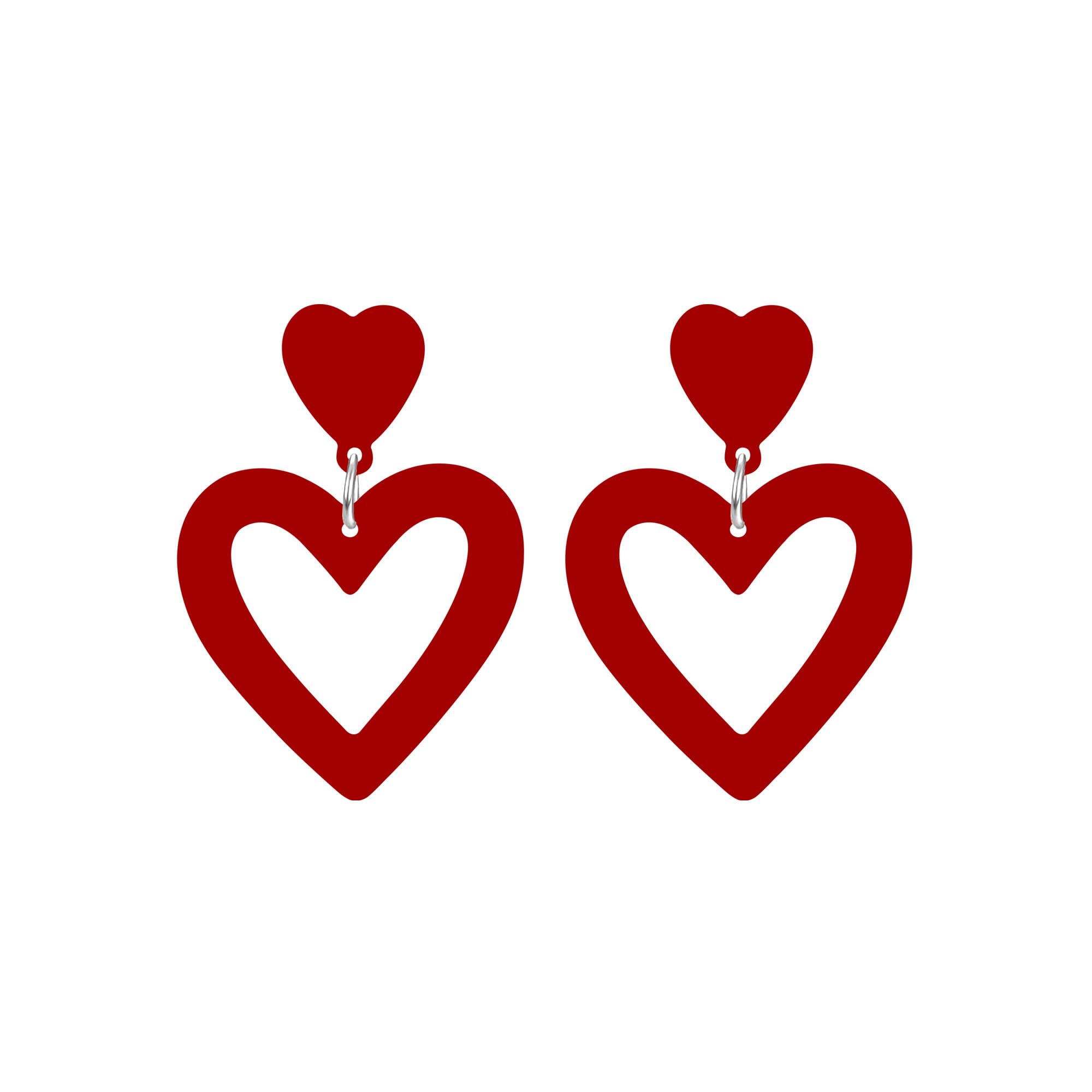 Funny Acrylic Resin Double Heart Drop Earrings Rectangle Water Drop Lightweight Dangle Earrings For Daughter Mom Sisters Lover Silver Jewelry Gift