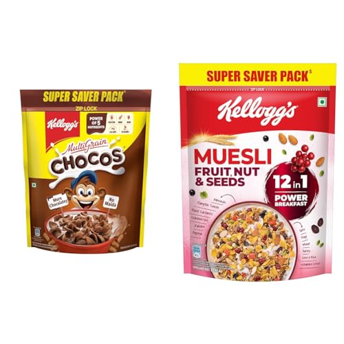 Image of Kellogg's Multigrain Chocos, 1100G /1.05kg | Multigrain Energy, More Chocolatey | No-Maida | + Kellogg's Muesli Fruit Nut & Seeds 750G | 12-In-1 Power Breakfast | India'S No. 1 Muesli |