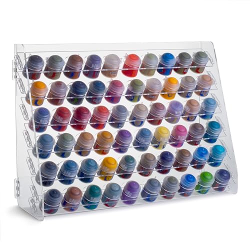 Plydolex Acrylic Paint Organizer - 60 Paint Bottle Holes Compatible with Citadel Bottles - for Wall Mounting and for Desk Use - Suitable for DnD Warhammer 40K Pathfinder and Other Miniatures
