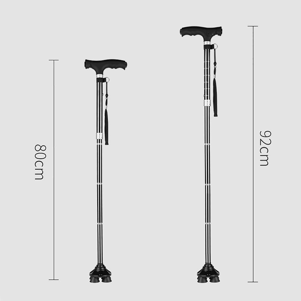 Bastón Plegable en Negro - Portátil - Totalmente Ajustable - Ligero - Bastón de Aluminio Bastón de Senderismo con luz LED - Pie sin Deslizamiento, muletas Times
