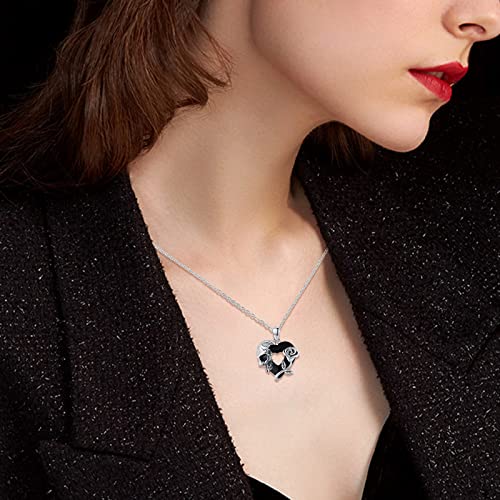 S925 Sterling Silver Skull Pendant Necklace Heart Shaped Black Crystal Necklace Gothic Jewlery Gifts4