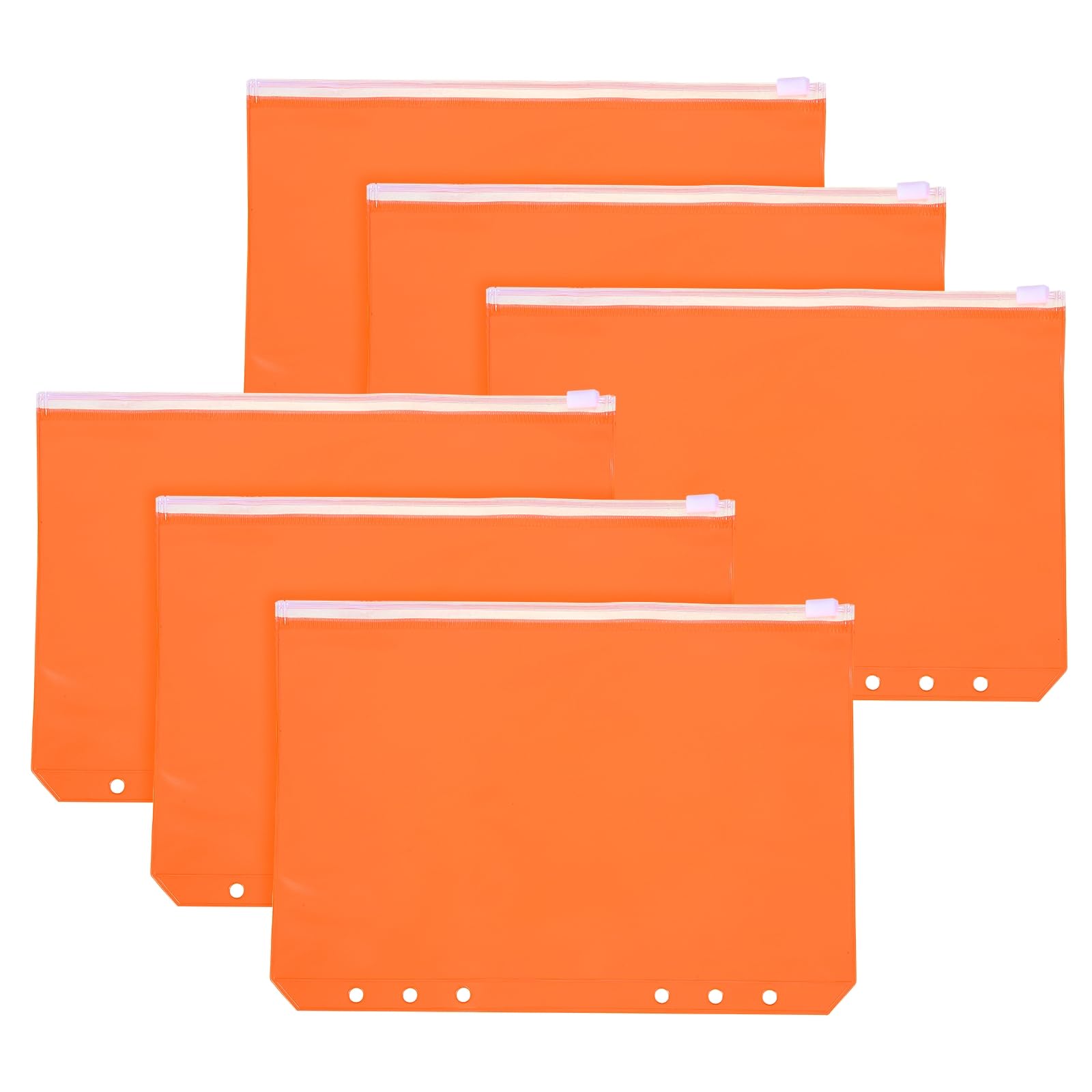 PATIKIL A5 Binder Pocket, 6 Pack 6 Holes Zipper Binder Pouch Budget Stuffing Envelopes Clear Storage Pocket Waterproof for Budget Planning Loose Leaf Bags, Transparent Zip/Orange Pouch