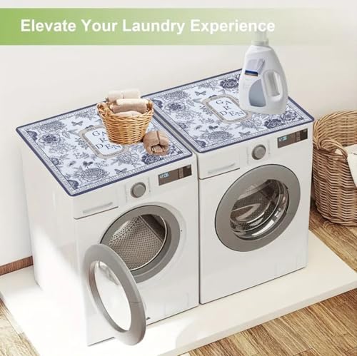 Image of HomeCloud Washing Machine Protective Mat for Top of Washer and Dryer - Non-Slip Waterproof Dust Cover for Laundry & Kitchen (60 x 60) (Grey Garden)