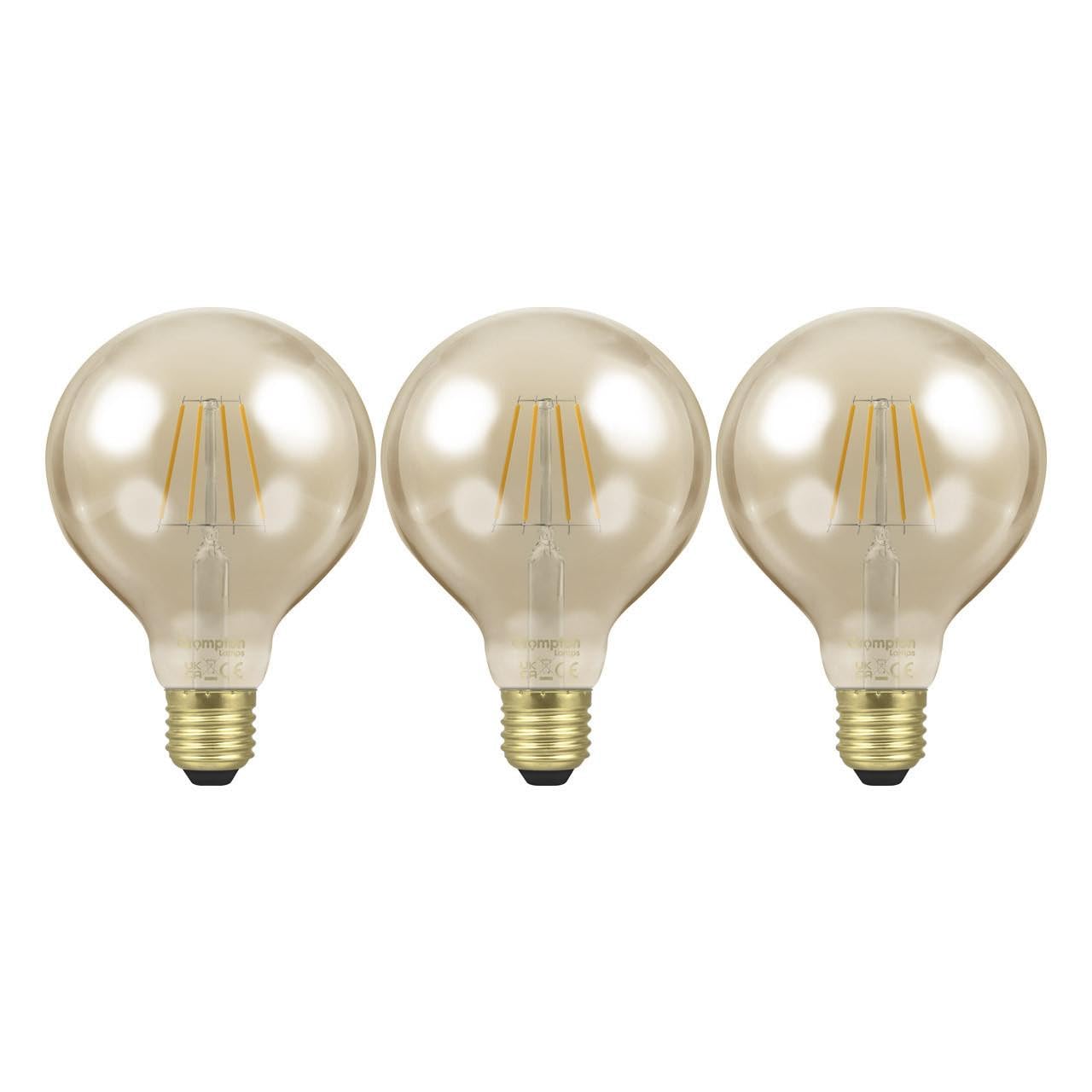 Crompton Lamps Filament Globe LED Light Bulb ES-E27 | 4.5W = 35W Equivalent | Extra Warm White 2200K | Energy Efficient | Edison Screw Lightbulb | Antique Bronze Glass | Dimmable | 3-Pack