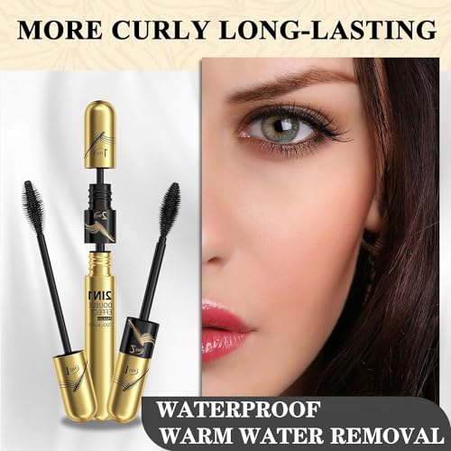 2 in 1 4D Silk Fiber Lash Mascara Waterproof, Lengthening Mascara Black, Waterproof Mascara Black - No Clumping Super Strong Waterproof No Toxic Mascara & Smudge-Proof Roller Lash Curling, Gold - Image 3