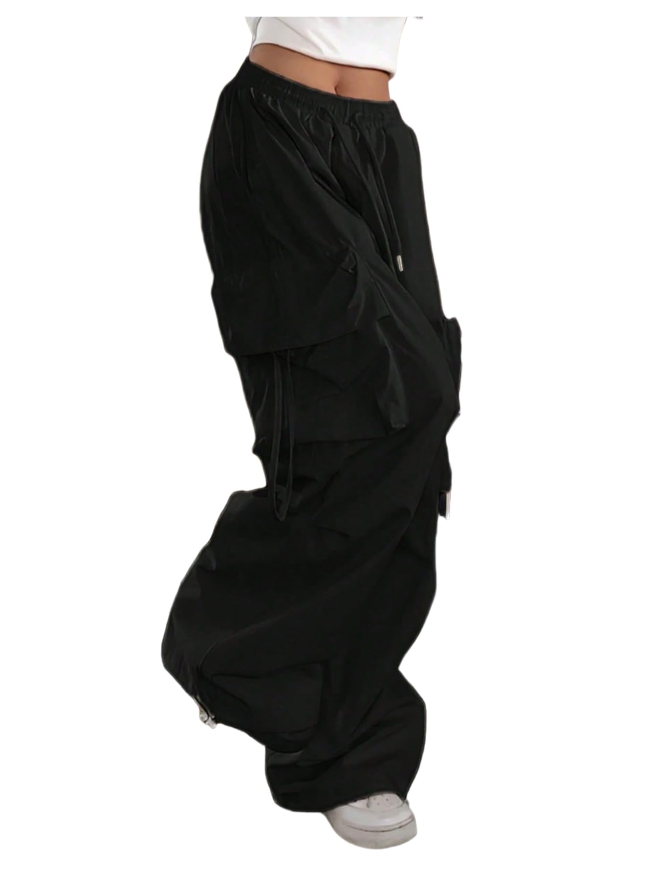 GORGLITTER Womens Baggy Cargo Pants Casual Dressy Parachute Pants Low Rise Wide Leg Travel Track Pants Trousers Work