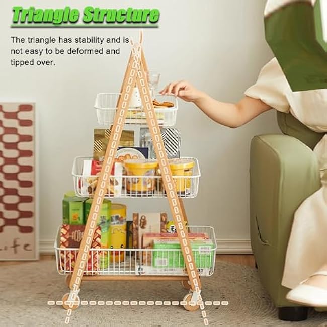 3-Tier Rolling Snack Organizer Trolley for Kids Room & Kitchen, Space-Saving Candy, Chips & Drink Holder, Versatile Food Storage Shelf (Style B)-Mnje5vng