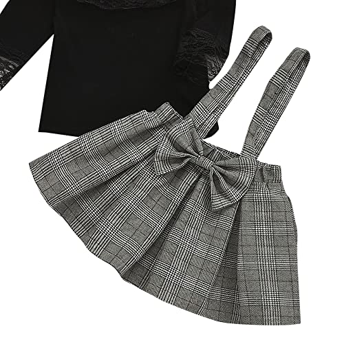 Image of Hopscotch Girls Polyester Plaid Print Slim Fit Blouse and Skirt Set In Black Color