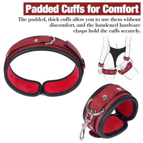 Image of Sex Bondage Wrist & Thigh Cuffs BDSM Restraints Set, Sex Toys for Women with Adjustable Leg Straps Handcuffs for Couple Beginner SM Game Play (Deep Red)