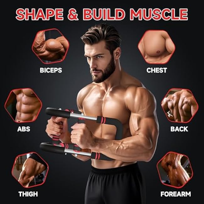 Twister Arm Trainer, Adjustable Chest Workout Equipment 40-130lb, Arm Trainer with 4 Spring, Chest Exerciser for Men, Portable Home Fitness Equipment for Chest Clip Muscle & Arm Strength (RED)