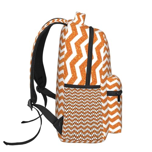 Glitter Orange And White Wavy Stripes Lightweight Backpack Travel Casual Bags for Women or Men 15.7 Inches3