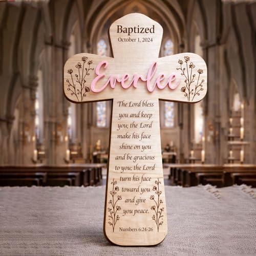 Image of Daty Custom Baby Baptism Gifts for Girls or Boys, Personalized Wooden Cross Wall Decor, Christening Gift, Religious Nursery Decor, Gift from Godparents1