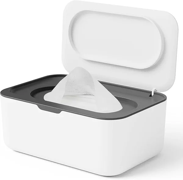 Wipes Dispenser, Wipe Holder for Baby & Adult, Seposeve Refillable Wipe Container, Keeps Wipes Clean. Non-Slip, Easy Pull Wipes Pouch Case, (Grey)