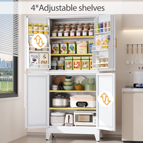 Image of White Kitchen Pantry Storage Cabinet, 75 inch Metal Storage Cabinet