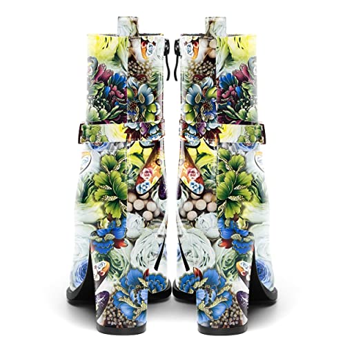 AMBELIGHT Womens Patent Zip Dress Boots Casual Round Toe Chunky High Heel Ankle High Boots 3.3 Inch4