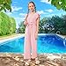 UK loees Girls Jumpsuit Summer Kids Casual Fashion Ruffle Cap Sleeve Belted Wide Leg Rompers One Piece Outfits Pink