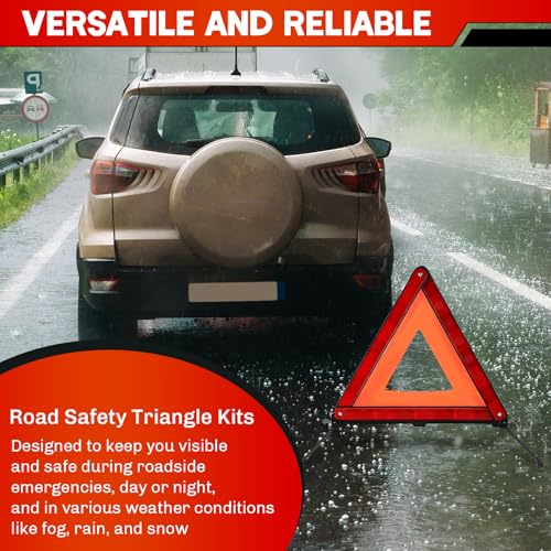 Image of Emergency Warning Triangles 3 Pack Reflective Warning Triangle | Road Emergency Warning Reflector Roadside Safety Triangle Kits Foldable Safety Warning Sign with Storage Case for Vehicles