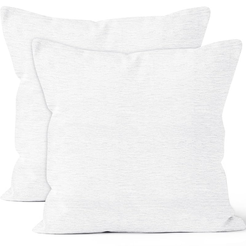 Encasa XO Fine Chenille Throw Pillow Covers (Pack of 2) - White - 40x40 cm | Textured Solid Colour, Soft & Smooth, Square Accent Decorative Cushion Covers for Living & Bedroom