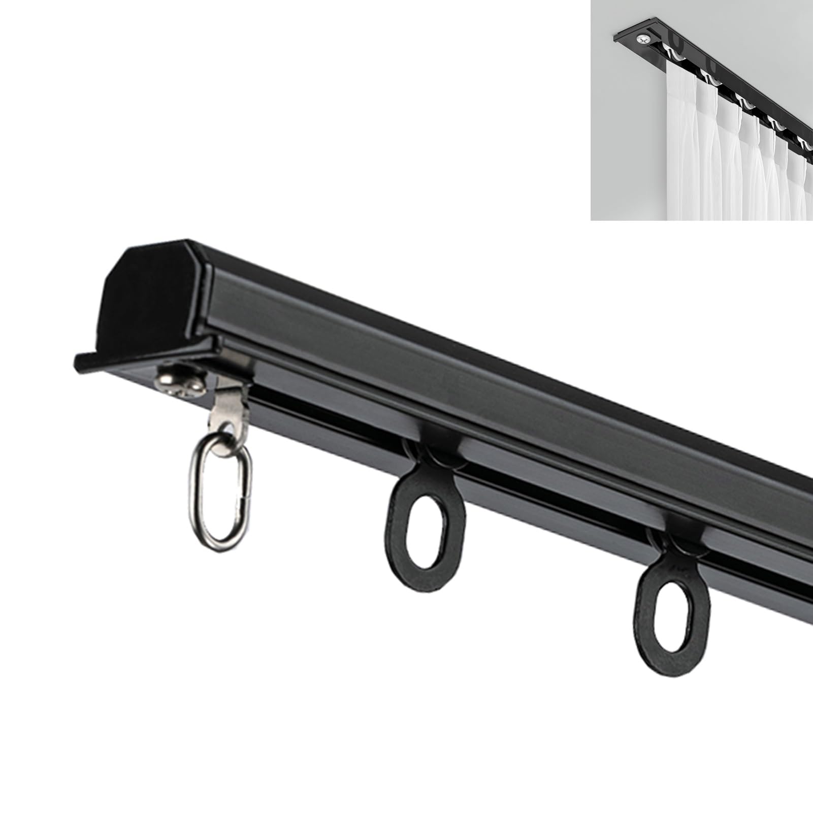 Tringle à rideaux haut de gamme en aluminium noir rigide de 2,6 m