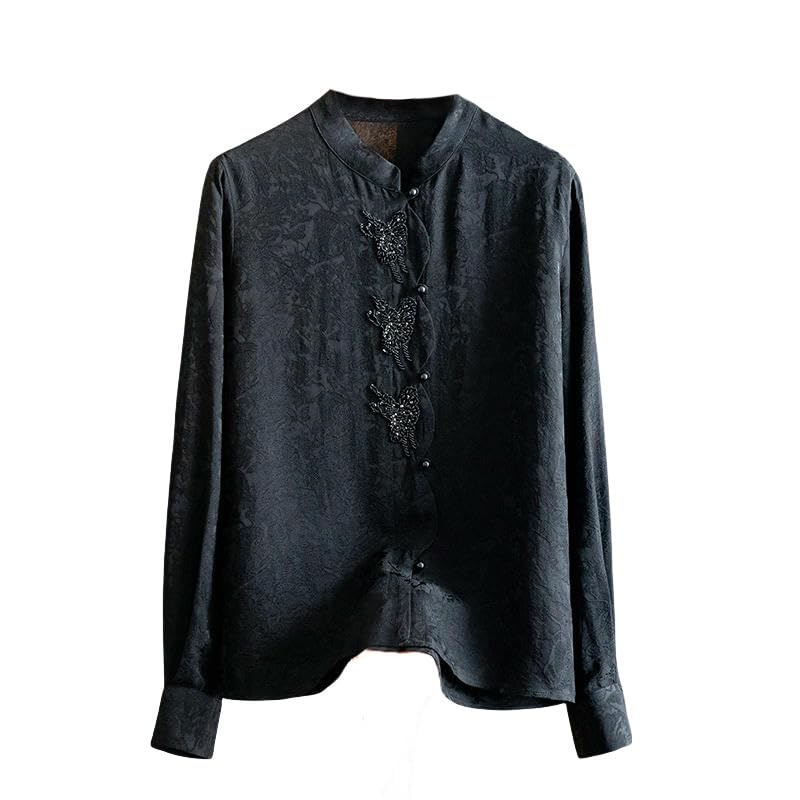 Chemisier en soie jacquard avec col perlé élégant haut de gamme