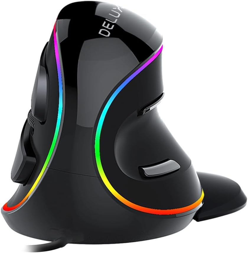 Ergonomic Vertical Mouse, Wired Ergo Mouse for Large Hands, 6 Programmable Buttons, Up to 12800 DPI, Removable Wrist Rest, Vibrant RGB Backlit, for Windows 7/8/10/XP/Vista (M618Plus RGB-Wired)