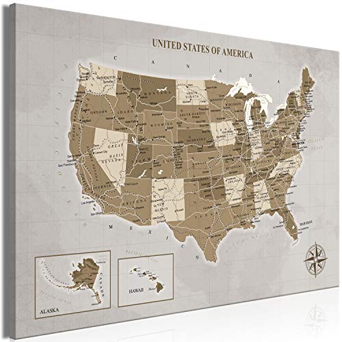 artgeist Acoustic Canvas Wall Art Print Map of The United States 35x24 in - 1pcs Picture with Acoustic Foam Sound Print Artwork Room Acoustics Soundproofing Grey k-C-0113-b-a
