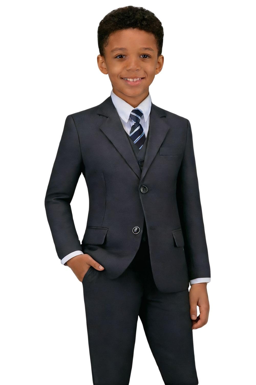 Boys Formal Suit 5 Piece Set Slim Fit Tuxedo Suits Adjustable Waist