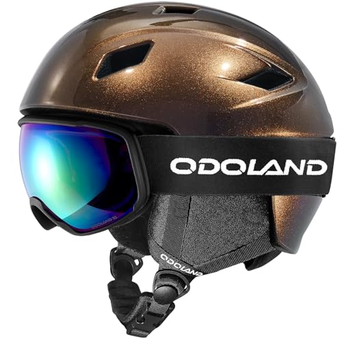 Odoland Ski Helmet Kit with Ski Ski Goggles, Snowboard Helmet for Men Women Teens Kids, Adjustable Ski Helmet and UV400 Protection Ski Goggles ArmyGreen M(55-59cm)