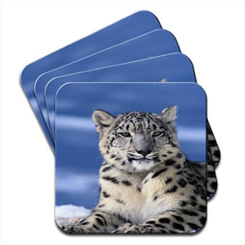 Snow Leopard Sitting In Snow Set Of 4 Coasters