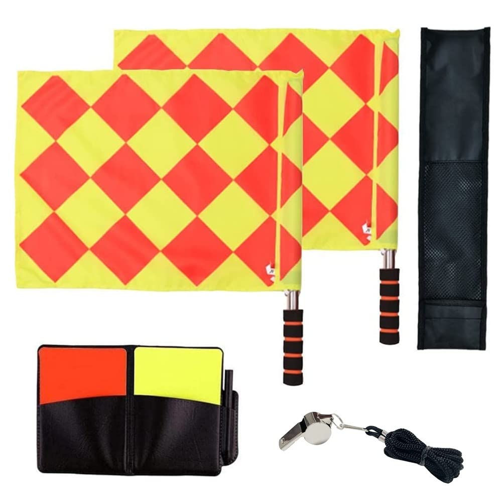 LEVGLAKE Soccer Referee Flag Set,Match Football Linesman Flags,Red Yellow Cards with Notebook and Pencil,Soccer Referee Flag Set, Red Yellow Cards with Notebook and Pencil, Coach Whistles