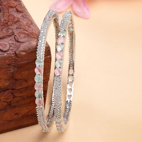 Image of ZENEME Jewellery Silver Plated Stylish Crystal AD Dual Colour Bangle Jewellery For Girls and Women