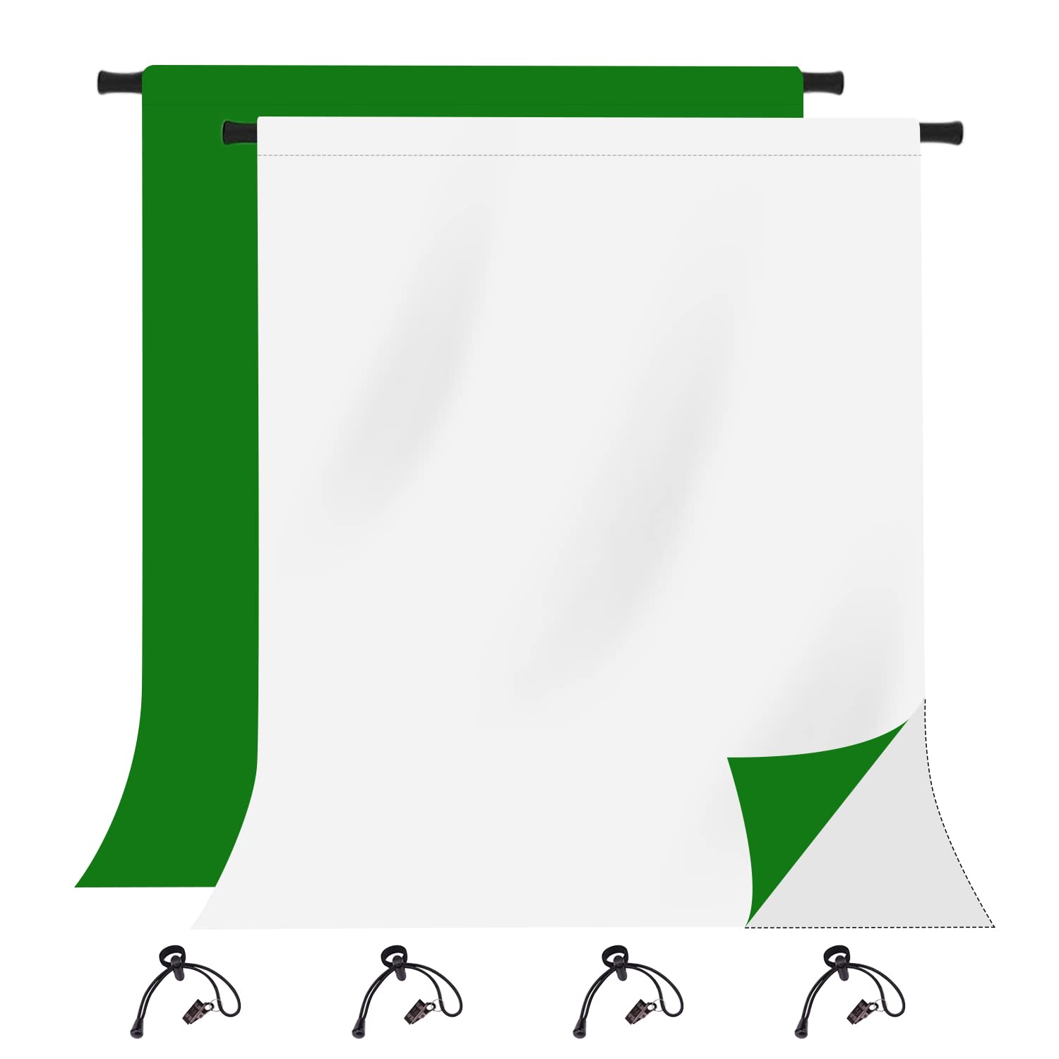 KUKUSOUL White Green Screen Backdrop 5x7ft 2-in-1 Reversible Chromakey Green Screen White Backdrop for Live Streaming Portrait Shooting KUSKX010