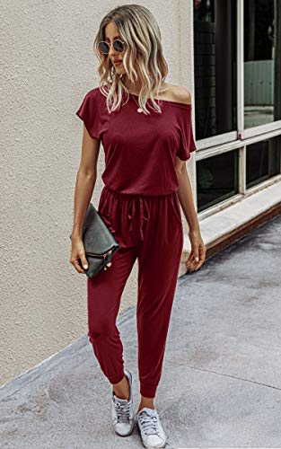 image for Angashion Women's Jumpsuits - Crewneck One Off Shoulder Short Sleeve E